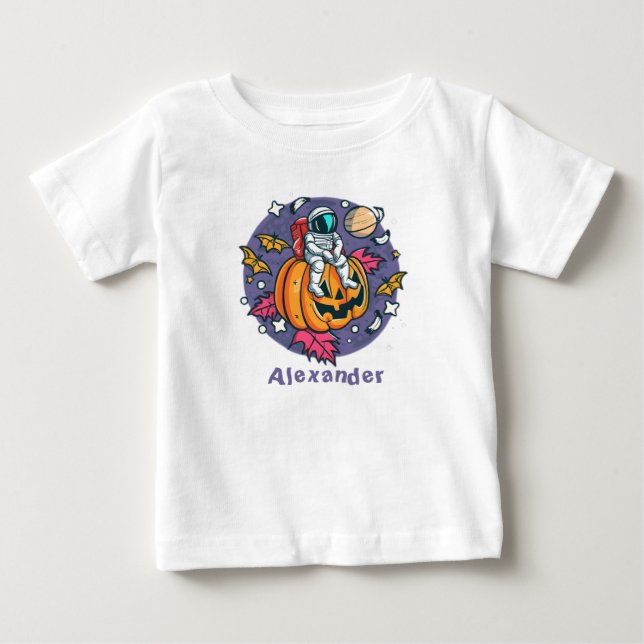 Personlig Pumpkin Astronaut Halloween T Shirt (Framsida)