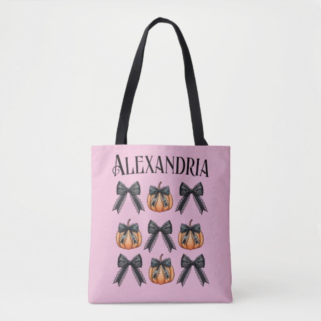 Personlig Pumpkin Bow Rosa Halloween Tygkasse (Framsida)
