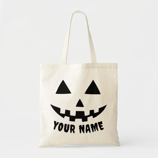Personlig Pumpkin Halloween Namn Black & White Tygkasse (Framsidan)