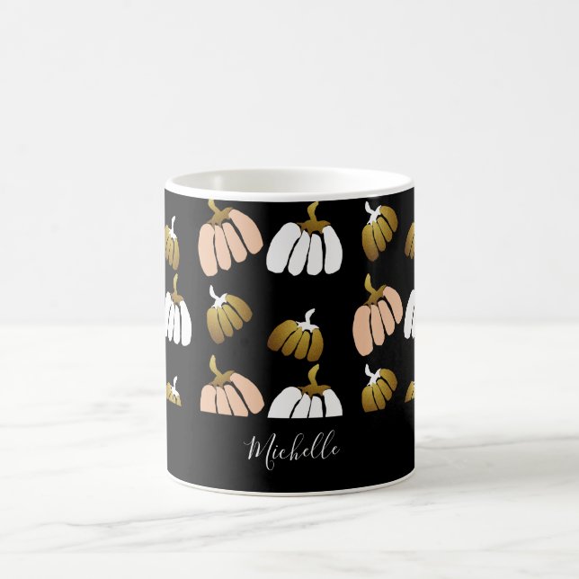 Personlig Pumpkin in Black, , White, Guld Kaffemugg (Center)