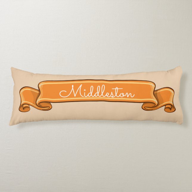 Personlig Pumpkin Orange Banner Ribbon Cream Kroppskudde (Framsidan)