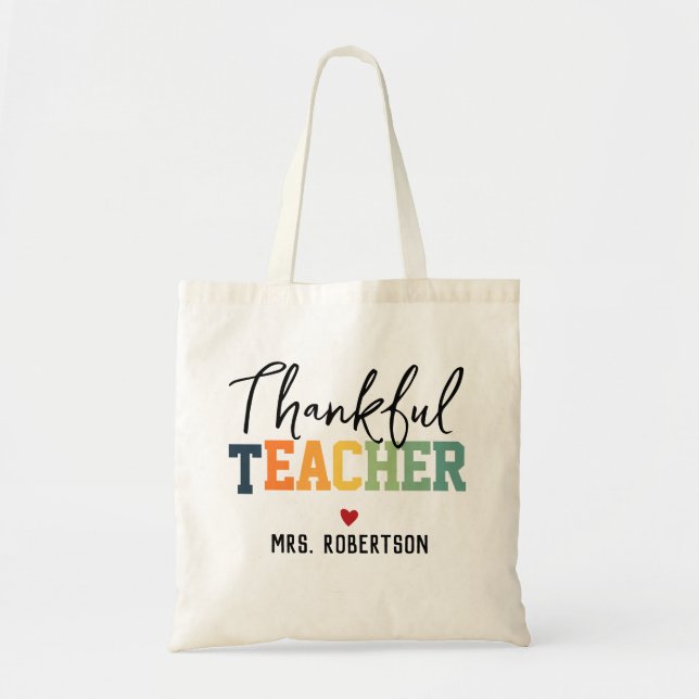 Personlig Pumpkin Thankful Teacher Tote Bag Tygkasse (Framsidan)