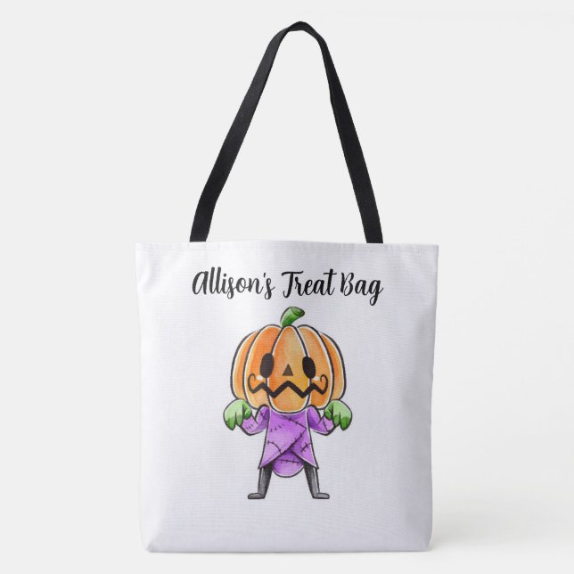 Personlig Pumpkin Treat Tote Bag Tygkasse (Framsida)