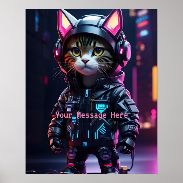 Personlig Punk Cyber Space Pilot Earphone Cat Poster (Framsidan)