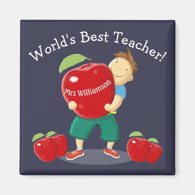 Personlig Pupil med Apple World's Best Teacher Magnet (Framsidan)