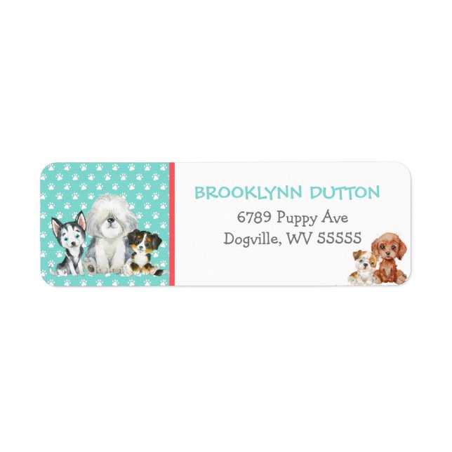 Personlig Puppy-Hund Returadress Etikett (Framsidan)