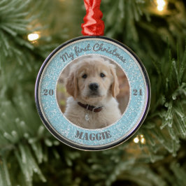 Personlig Puppys första julfoto Julgransprydnad Metall