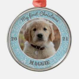 Personlig Puppys första julfoto Julgransprydnad Metall