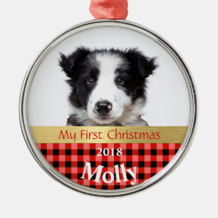 Personlig Puppys första julfoto Julgransprydnad Metall