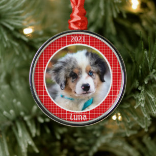 Personlig Puppys första julfoto Julgransprydnad Metall