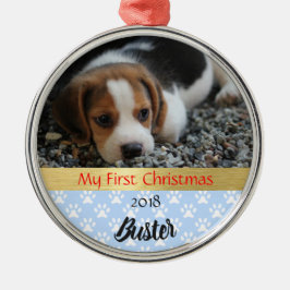 Personlig Puppys första julfoto Julgransprydnad Metall