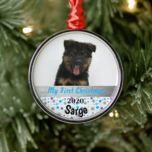 Personlig Puppys första julfoto Silver Julgransprydnad Metall