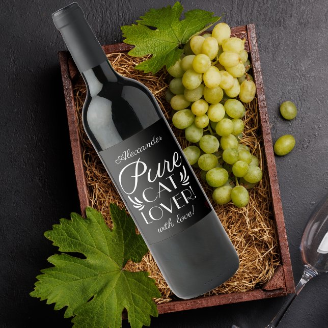 Personlig Pure Cat Lover! Vinflaska Etikett (Personalized Pure Cat Lover! Wine Label)