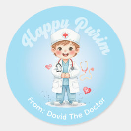 Personlig Purim-klistermärke – Doktors tema Runt Klistermärke