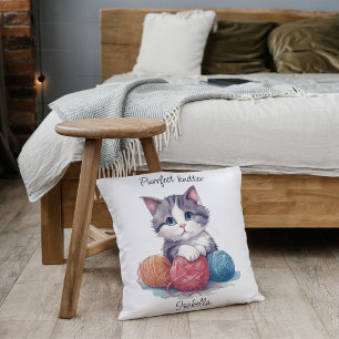 Personlig Purrfect Knitter Cat for Yarn Älskare Kudde
