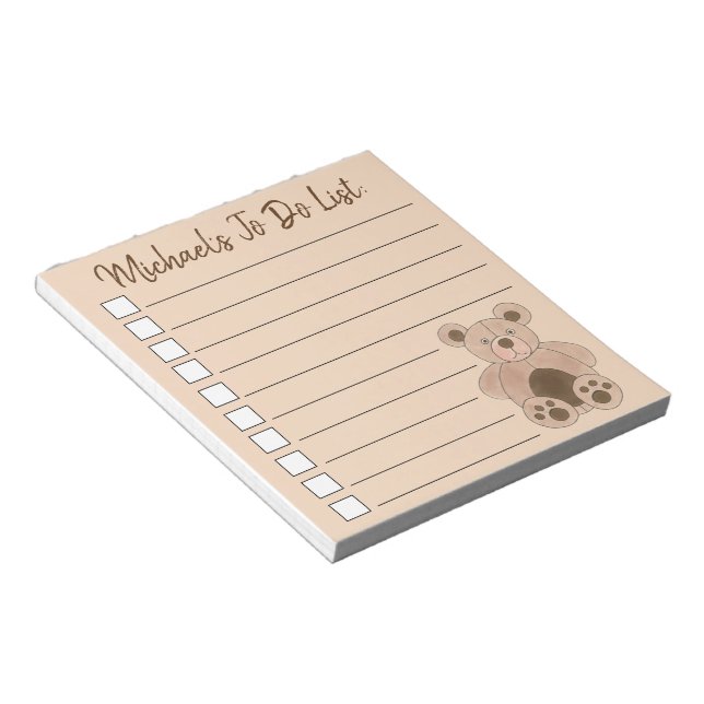 Personlig Push Nalle Animal to Do List Anteckningsblock (Vinklad)