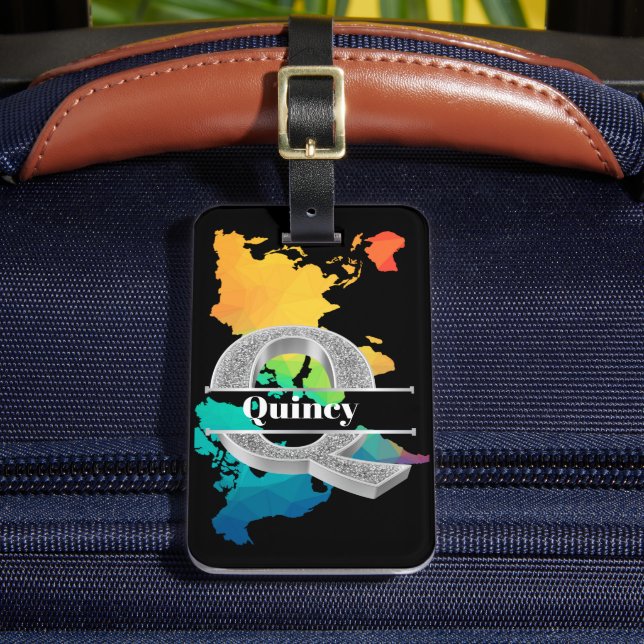 Personlig Q Ursprungligt Silver Monogram Ditt namn Bagagebricka (Framsida Insitu 2)