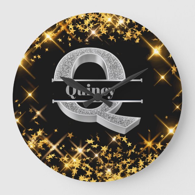 Personlig Q Ursprungligt Silver Monogram Ditt namn Stor Klocka (Framsida)