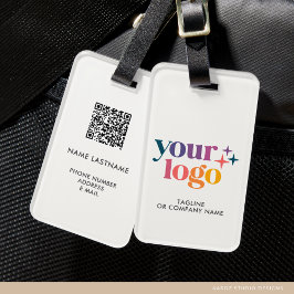 Personlig QR Code Company Logotyp + Text Bagagebricka