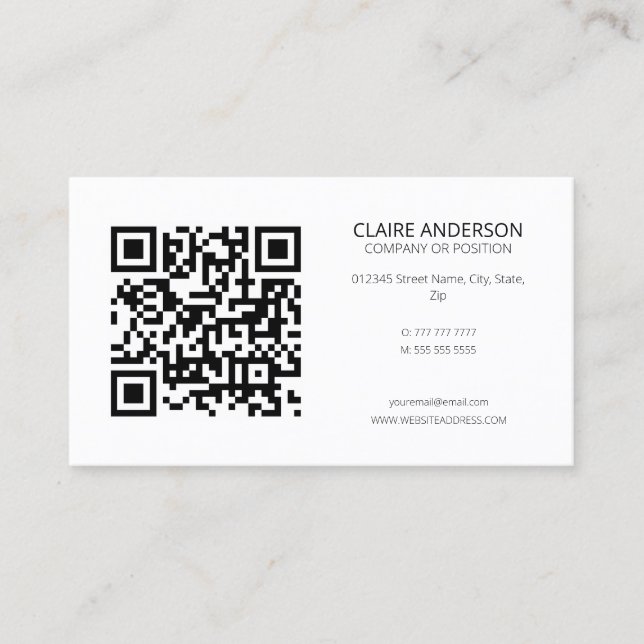 Personlig QR Code Modern White Anpassningsbar Logo Visitkort (Framsida)