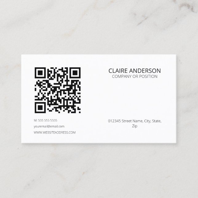 Personlig QR Code Modern White Anpassningsbar Logo Visitkort (Framsida)
