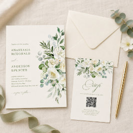Personlig QR-kod Modern Botanisk Bröllop OSA Kort
