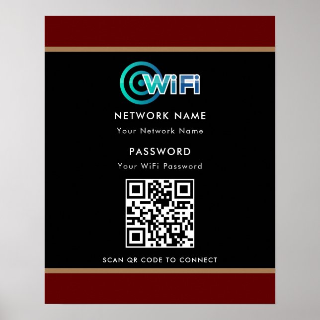Personlig QR-kod, svart WiFi-nätverkslösenord Poster (Framsidan)