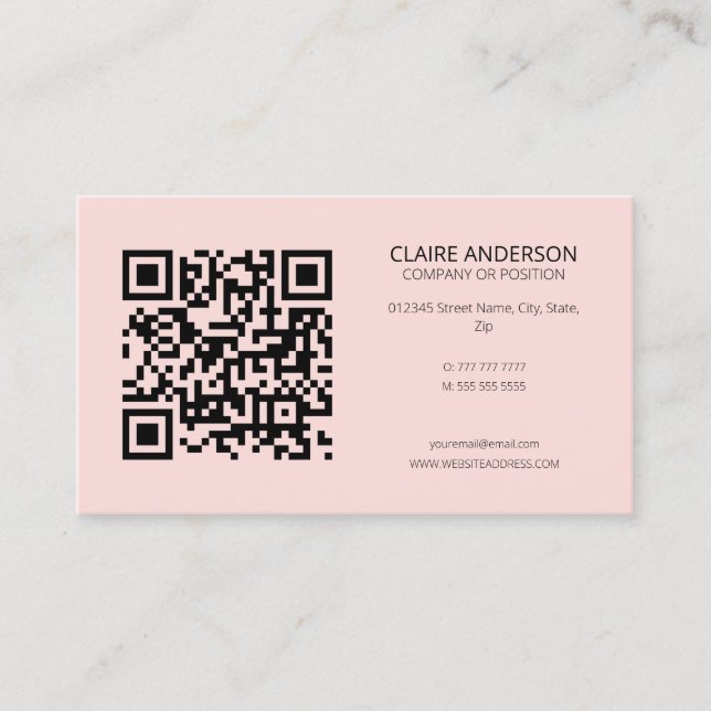 Personlig QR-Logotyp för modern Rosa Anpassningsba Visitkort (Framsida)