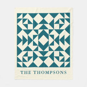 Personlig Quilt Block Teal Rustic Farmhouse Fleecefilt