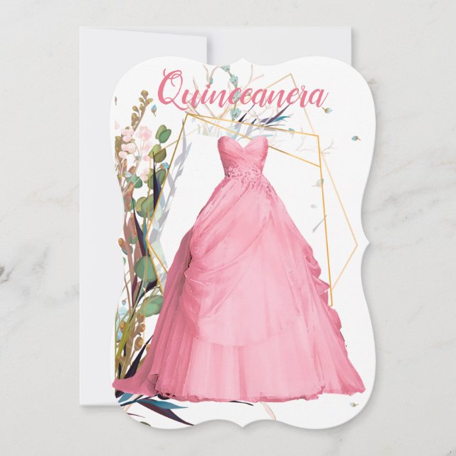 Personlig Quinceañera Elegant Rosa Dress Inbjudningar (Framsida)