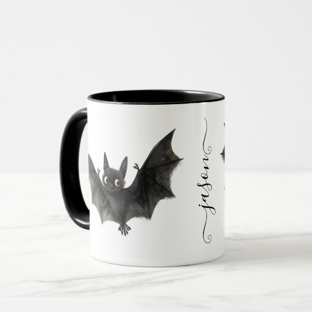 Personlig Quirky Halloween Fladdermus-kaffe Mugg (Framsida vänster)