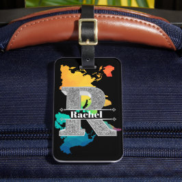 Personlig R Inledande Silver Monogram Ditt namn Bagagebricka