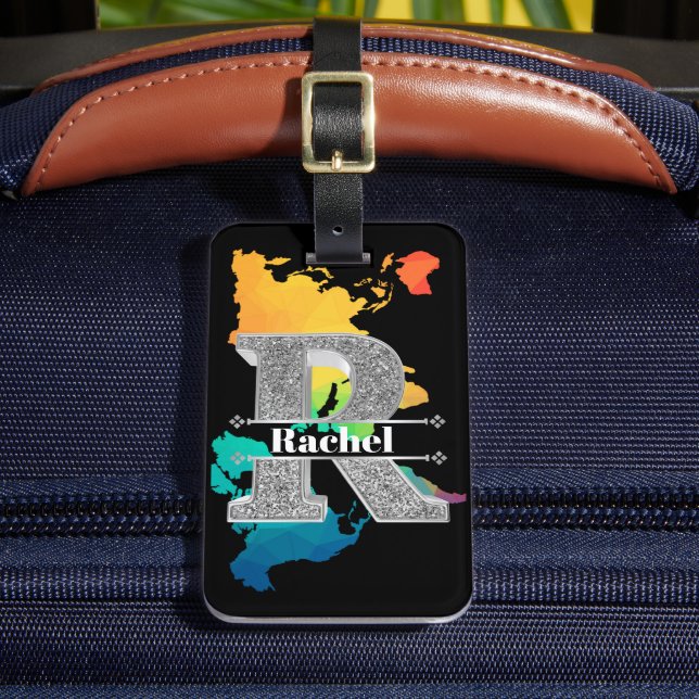 Personlig R Inledande Silver Monogram Ditt namn Bagagebricka (Framsida Insitu 2)