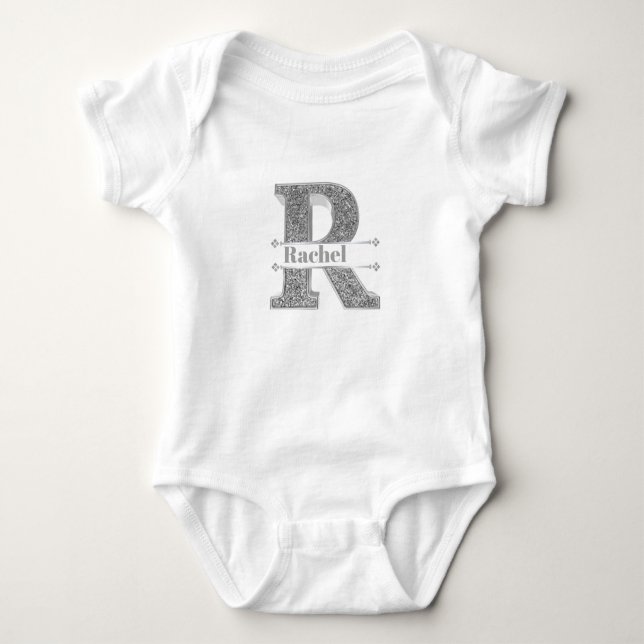 Personlig R Inledande Silver Monogram Ditt namn T Shirt (Framsida)