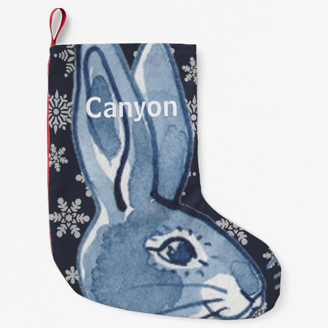 Personlig Rabbit Bunny Blue White Snowflake Art Liten Julstrumpa (Framsidan)