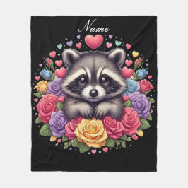 Personlig Raccoon med blommor och örter Fleecefilt