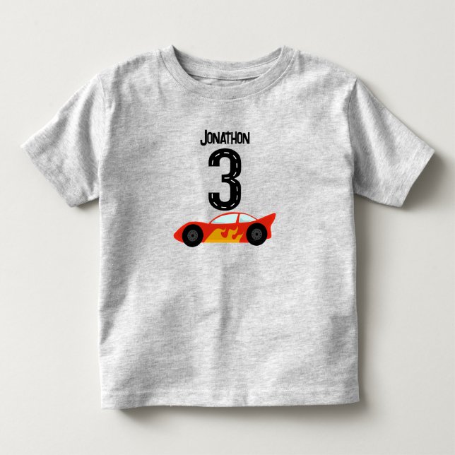 Personlig Racecar 3:e födelsedagen Party T Shirt (Framsida)