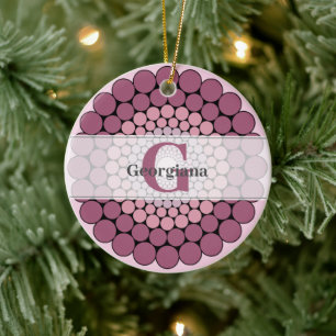 Personlig Radiant Dusky Ro Blommigt Dot Mandala Julgransprydnad Keramik