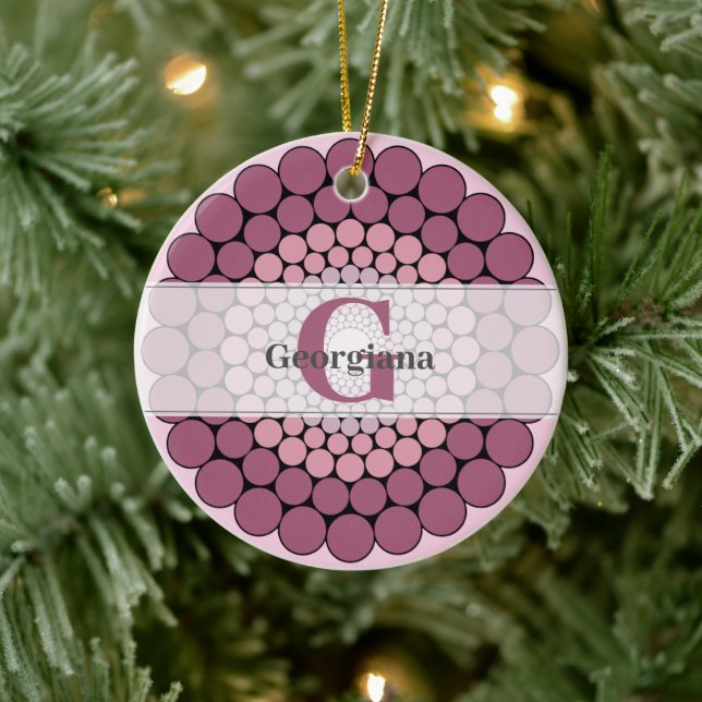 Personlig Radiant Dusky Ro Blommigt Dot Mandala Julgransprydnad Keramik (Träd)