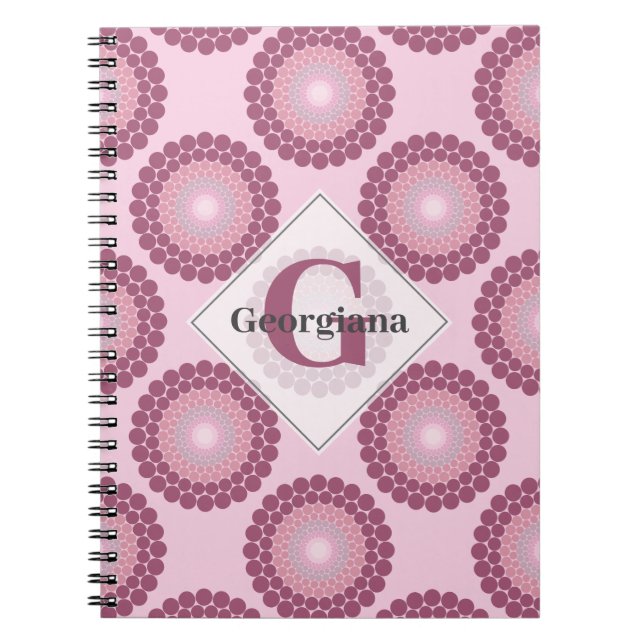 Personlig Radiant Dusky Ro Polka Dot Mandala Anteckningsbok (Framsidan)