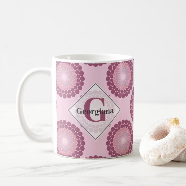 Personlig Radiant Dusky Ro Polka Dot Mandala Kaffemugg (Med munk)