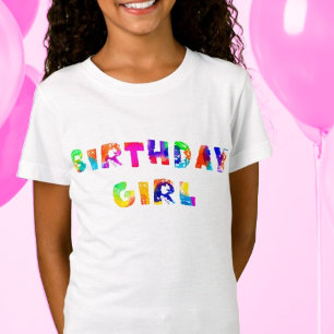 Personlig Rainbow Birthday Girl T-Shirt