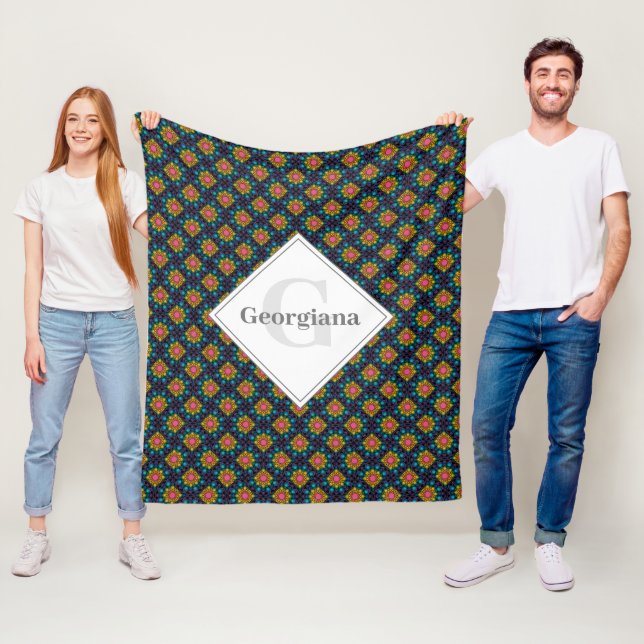 Personlig Rainbow Blommigt Fontän Art Deco Fläkt Fleecefilt (På plats)