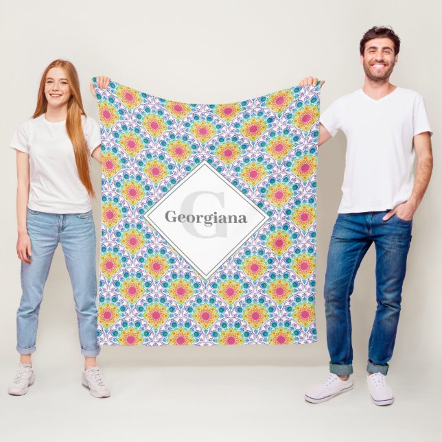 Personlig Rainbow Blommigt Fontän Art Deco Fleecefilt (På plats)