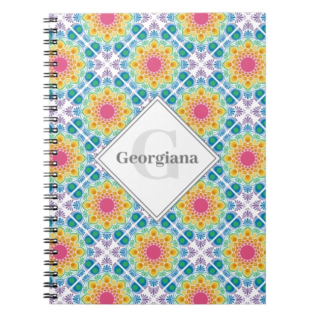 Personlig Rainbow Blommigt Mandala Diamond Tile Anteckningsbok (Framsidan)