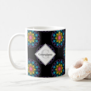 Personlig Rainbow Blommigt Polka Dot Mandala Kaffemugg