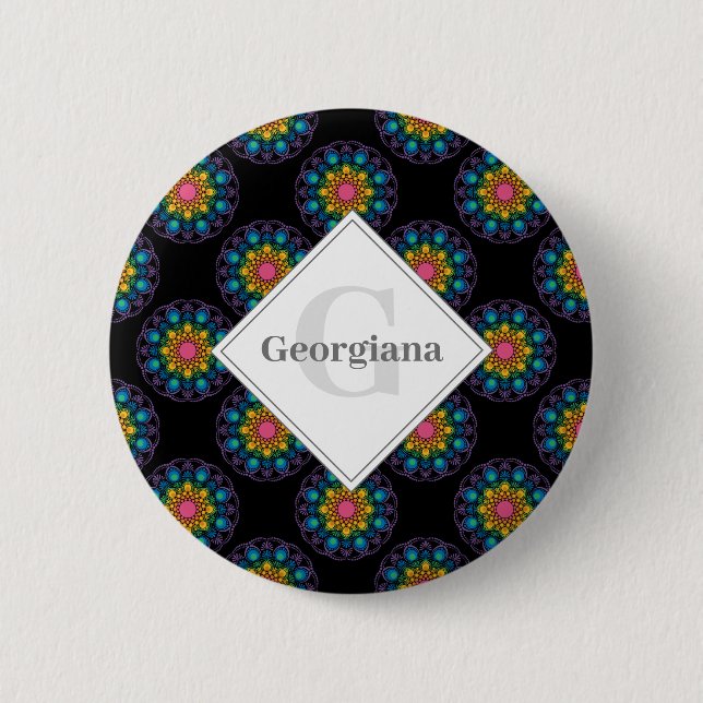 Personlig Rainbow Blommigt Polka Dot Mandala Knapp (Framsida)