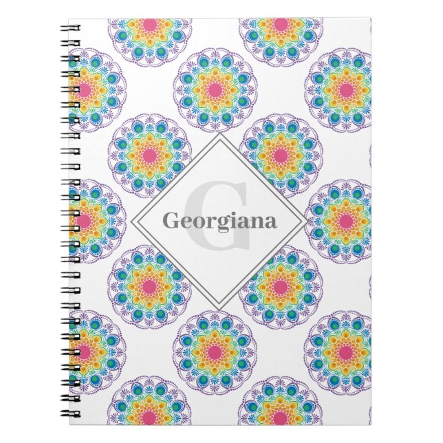 Personlig Rainbow Blommigt Polka dots Mandala Anteckningsbok (Framsidan)