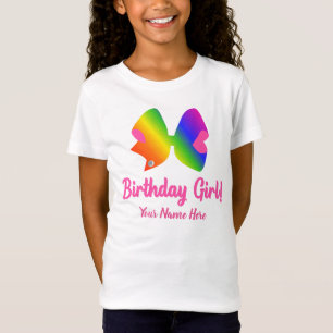 Personlig Rainbow Bow Birthday Girl Shirt T