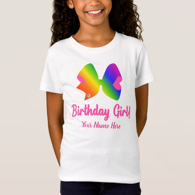 Personlig Rainbow Bow Birthday Girl Shirt T Shirt (Framsida)